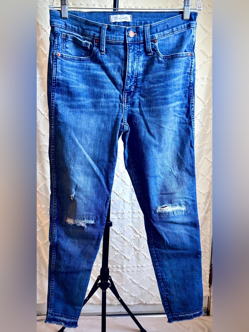 Madewell 9" High Rise Skinny Jeans 30 Distressed Raw Hem Blue Denim